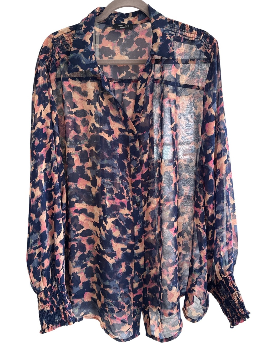 JD Williams Navy and Pink Abstract Sheer Button-Up Blouse